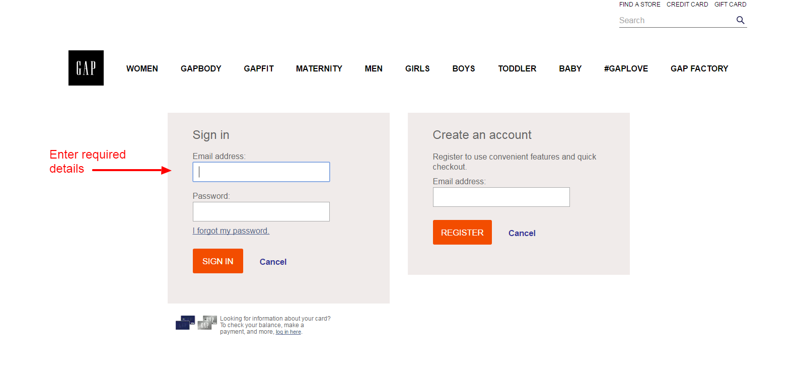 gap account sign in