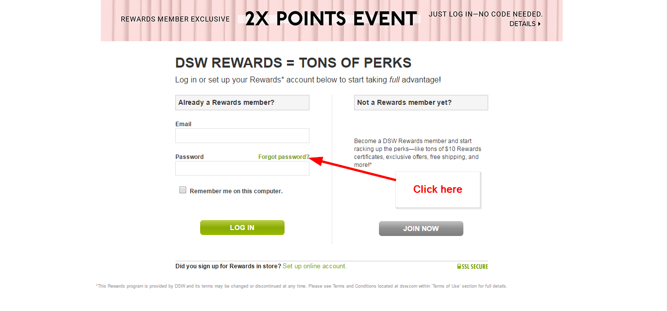 dsw sign in with member number