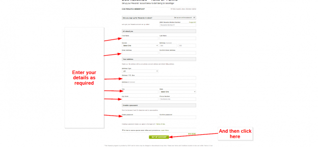 create dsw account with member number