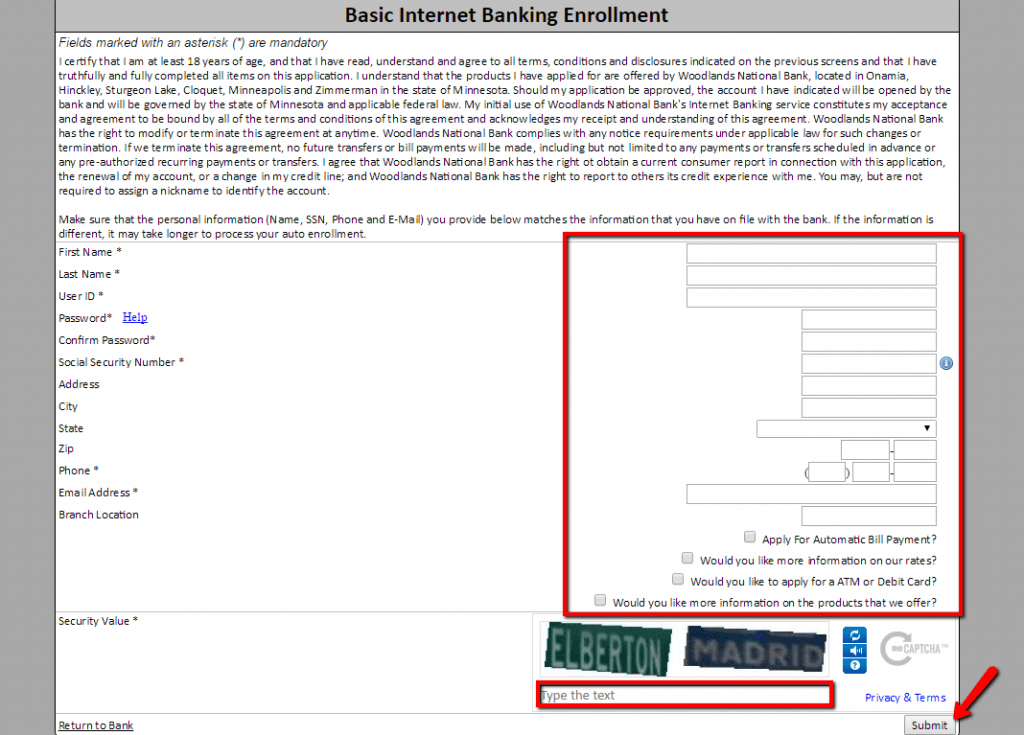 Woodlands National Bank Online Banking Login CC Bank