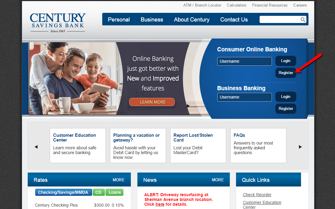 Century Savings Bank Online Banking Login CC Bank