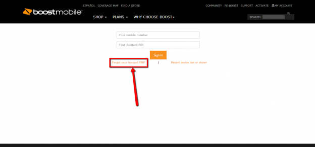 A screenshot of the Boost Mobile online bill pay page with the user's account information visible