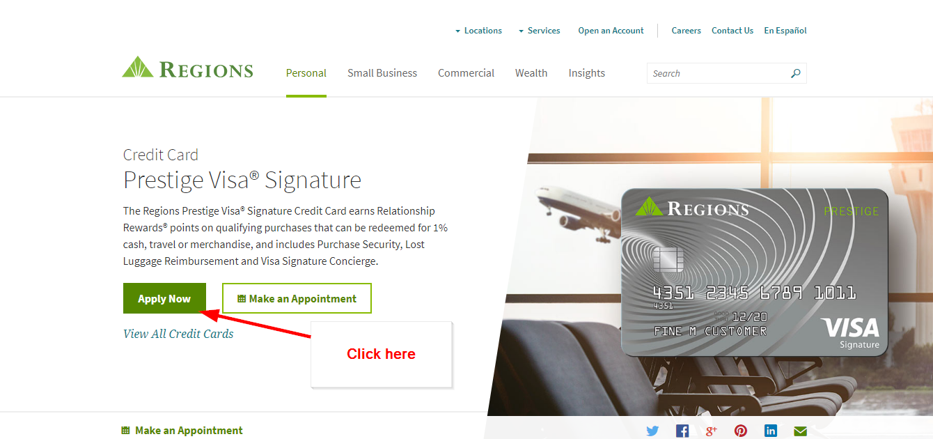 regions prestige visa signature credit card online login