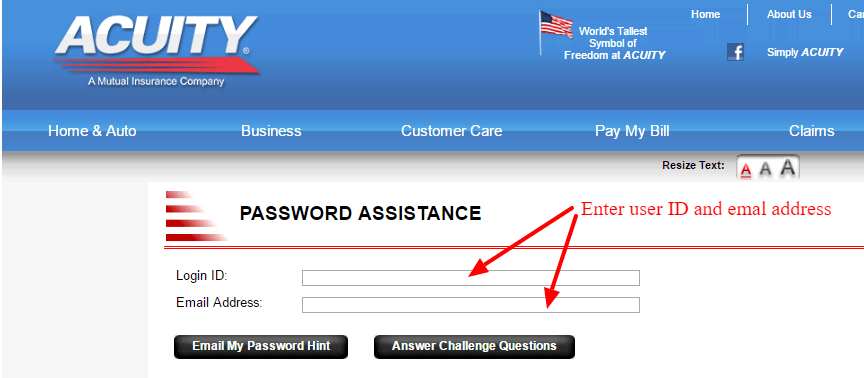 ACUITY password assistance