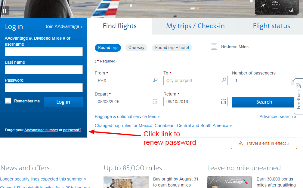 American Airlines PASSWORD