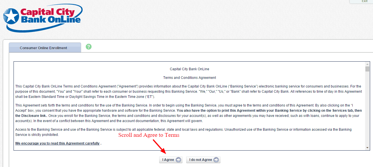 CAPITAL CITY BANK Online Agreement