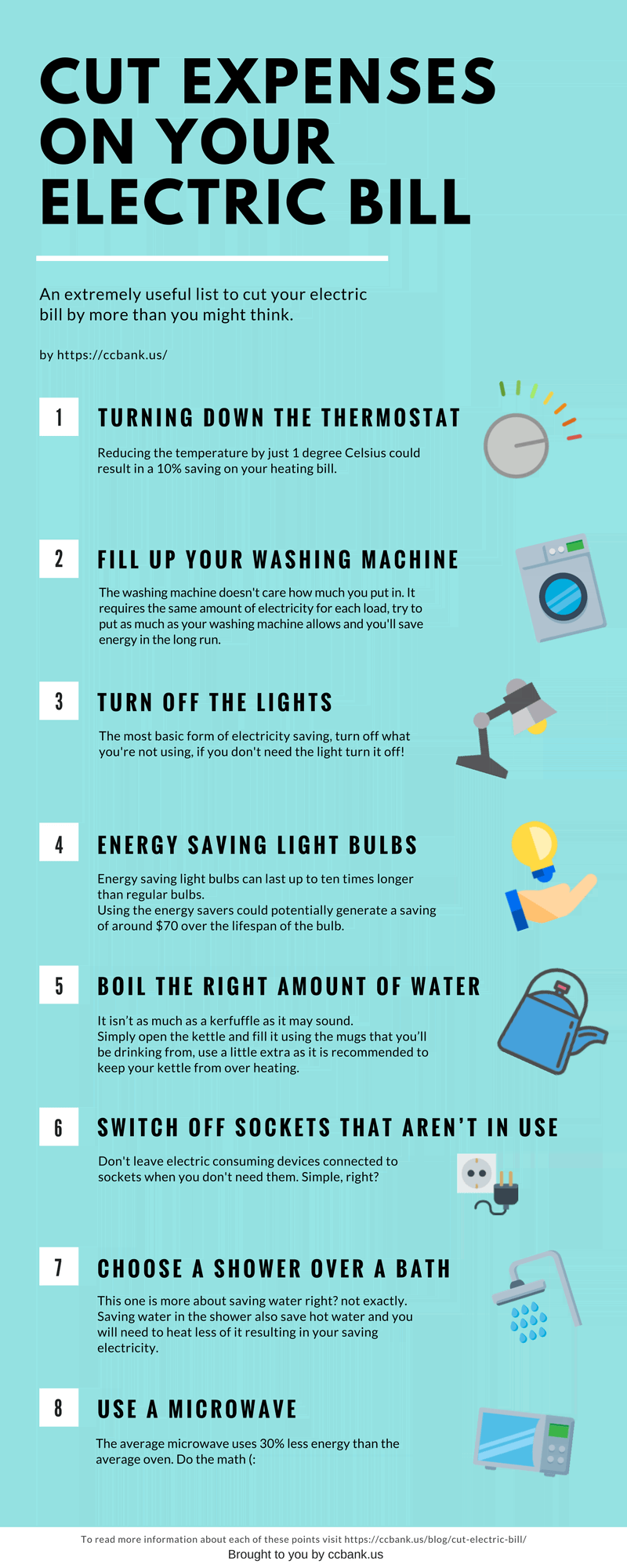 Cut expenses on your electric bill infographic by cc bank