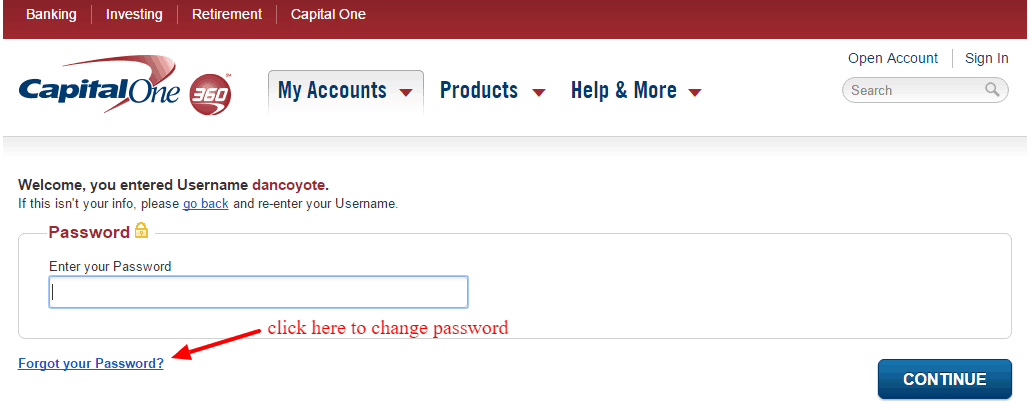 Capital One 360 Change Password