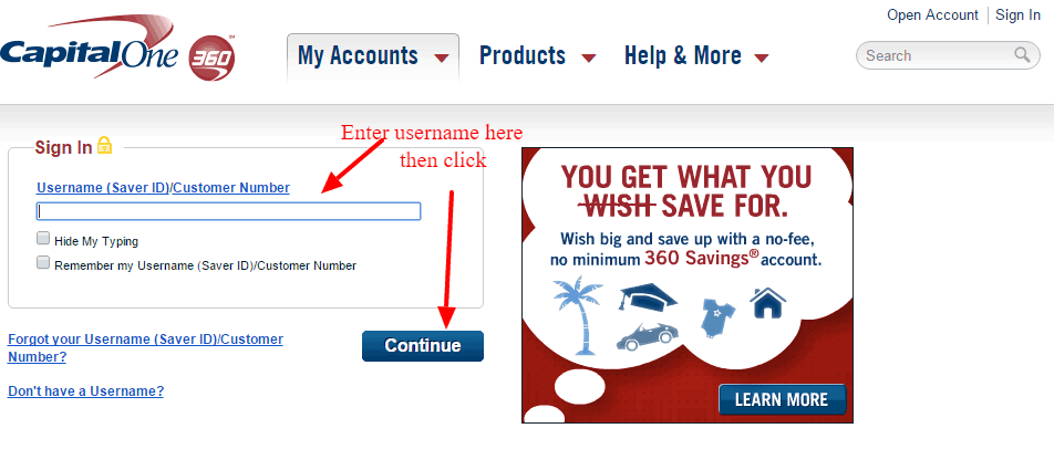 capital one 360 my account login