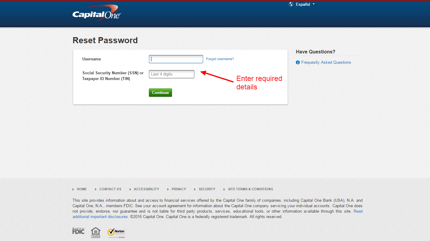 Capital One Reset Password