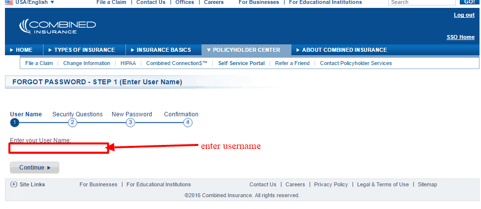 Combined insurance username