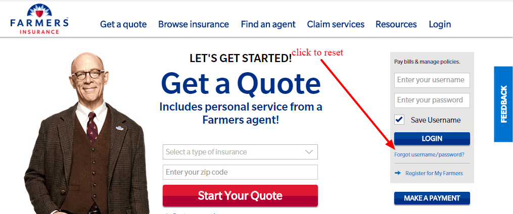 Farmers Insurance account reset