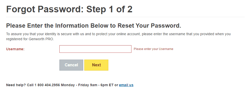 Genworth Forgot Password