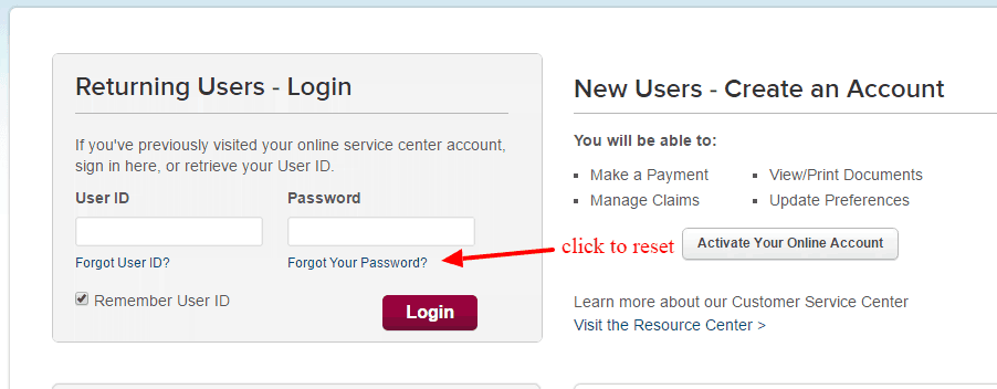 Hartford reset password