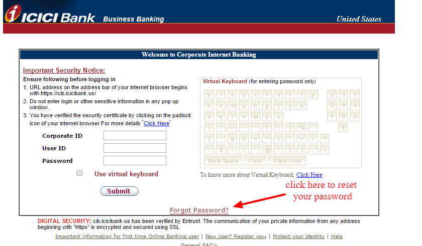 ICICI Bank Reset Forgot Password