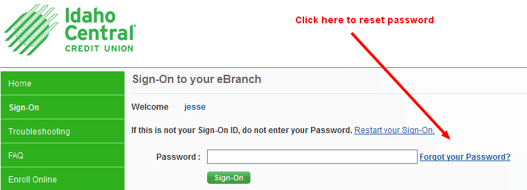 Idaho Central Credit Union Bank Password Reset
