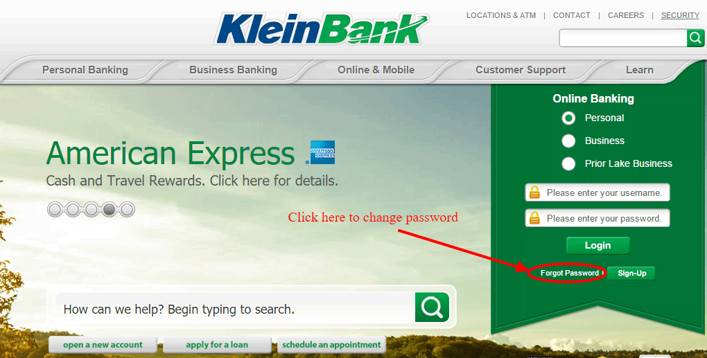 KleinBank Online Banking Change Password