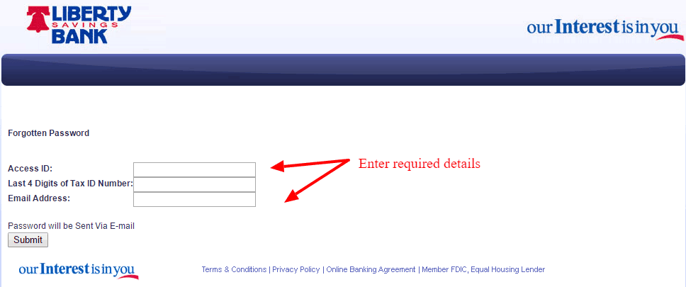 Liberty Savings Bank Password Reset Details