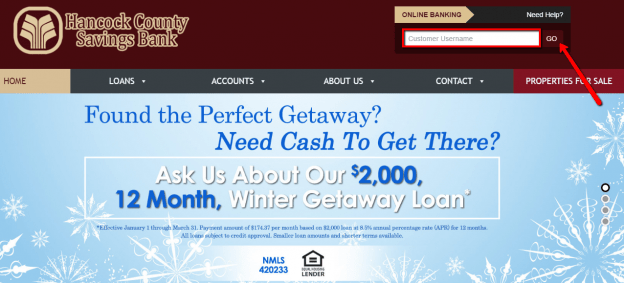 Hancock County Savings Bank Online Banking Login CC Bank