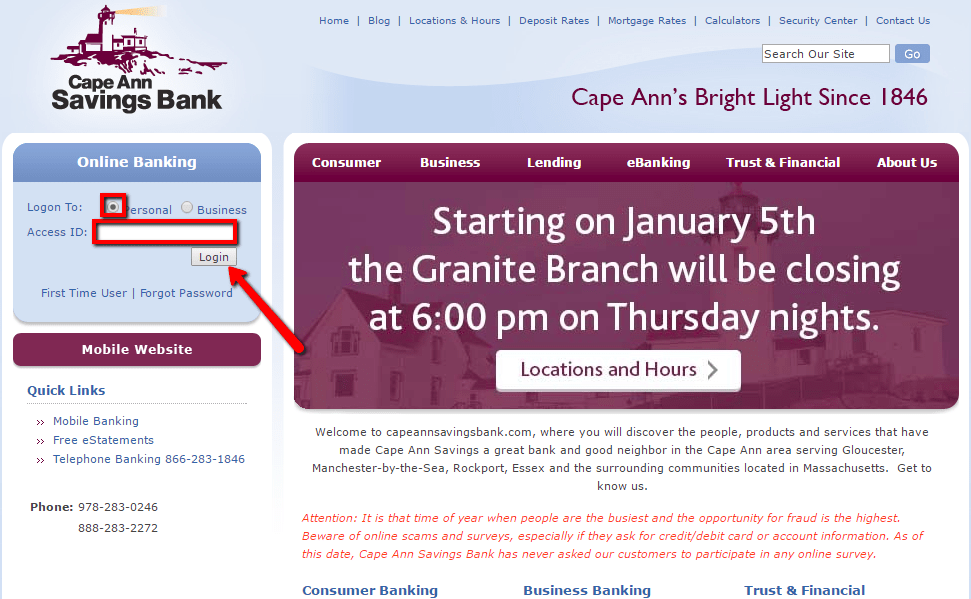 Cape Ann Savings Bank Online Banking Login