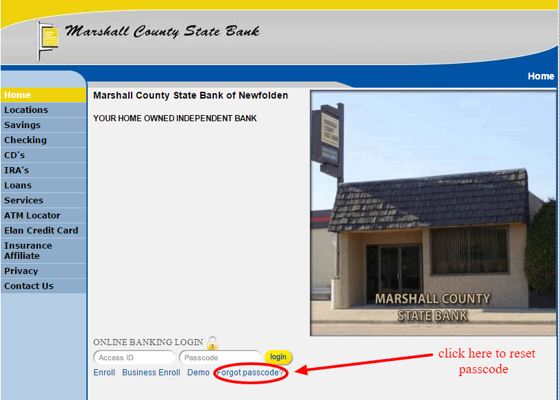 Marshall County State Bank Reset Passcode