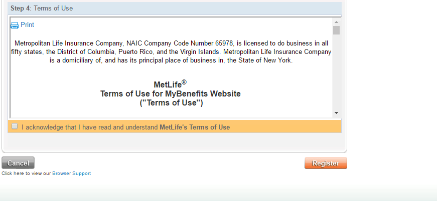 Metlife insurance TOS
