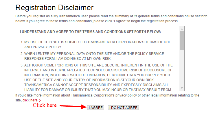 MyTransamerica Disclaimer