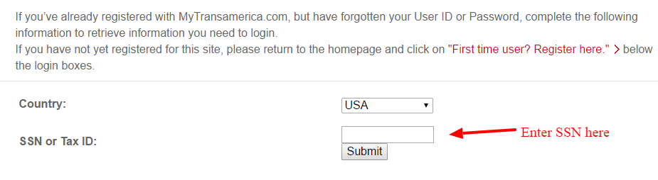 MyTransamerica Password Reset Service