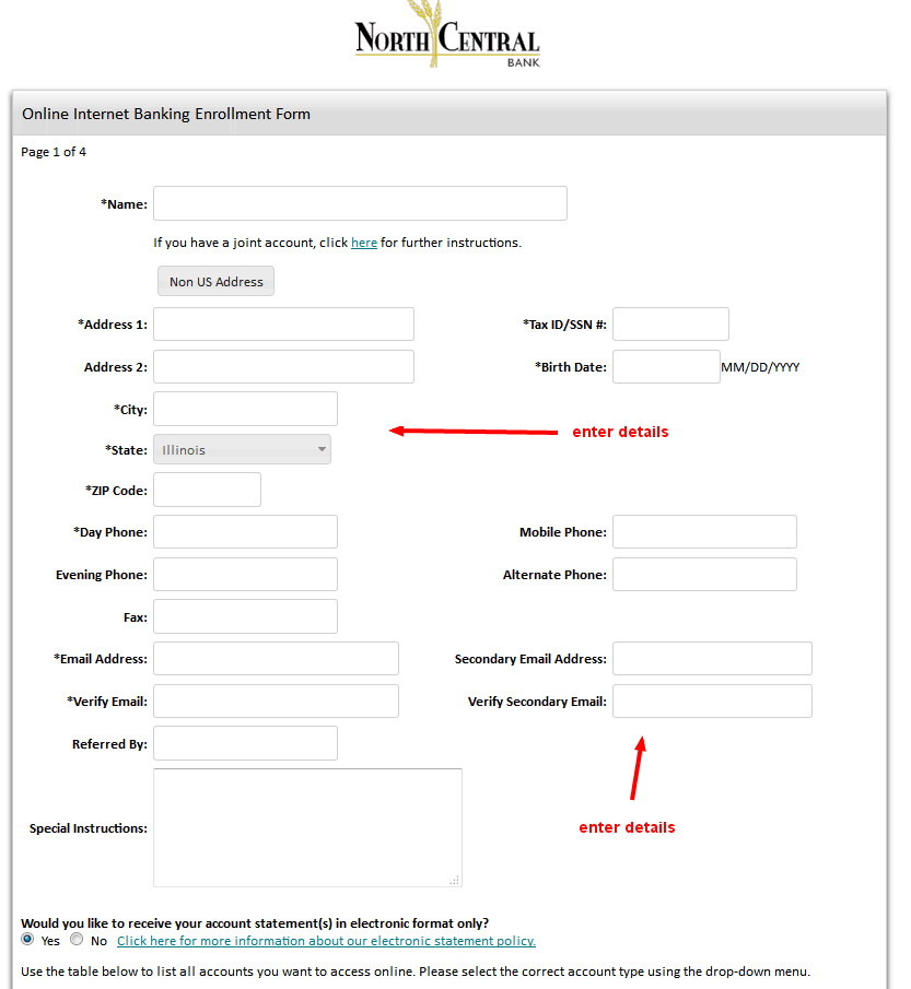 NCB Online Banking Enrollment Form