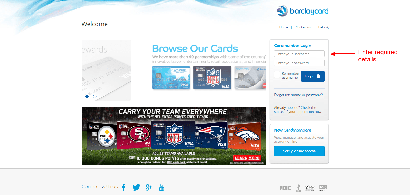 NFL Extra Points Credit Card Online Login CC Bank