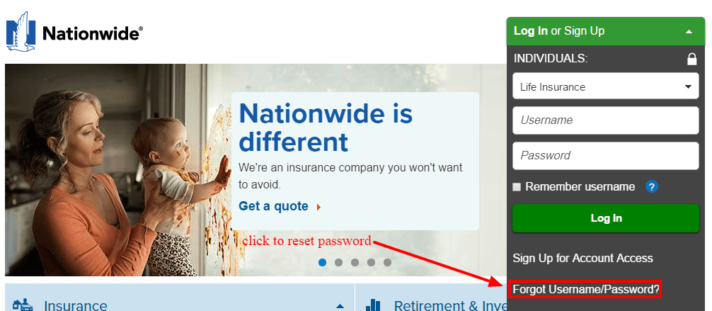 Nationwide insurance password-reset