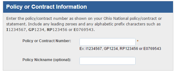 Ohio National Online policy info