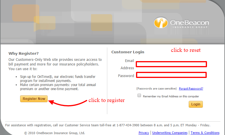 OneBeacon Insurance registration