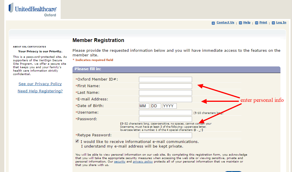 Oxford Health Account creation