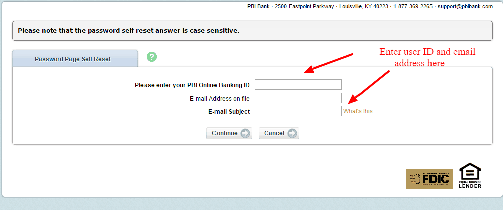 PBI Bank Reset Password