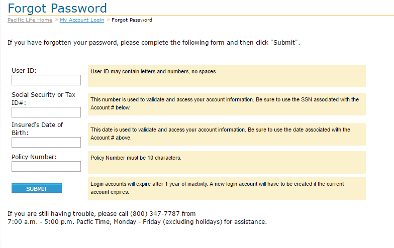 Pacific Insurance Passwordhelp