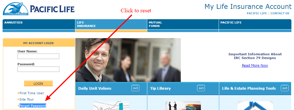 Pacific Life Insurance resetpassword