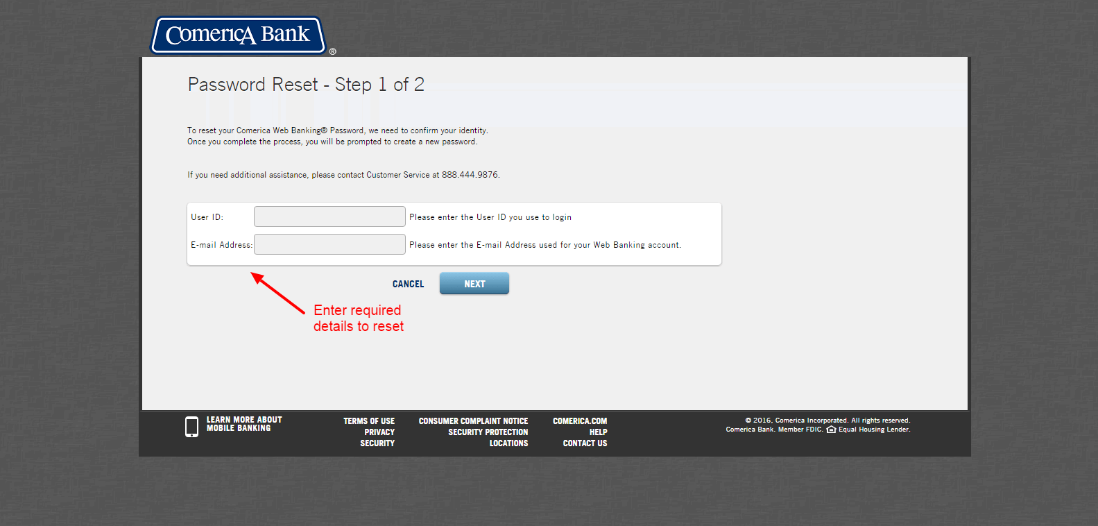 Password Reset comerica