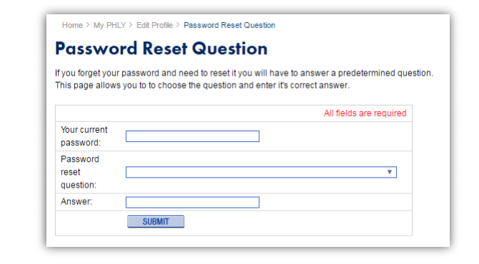 Phly password reset question