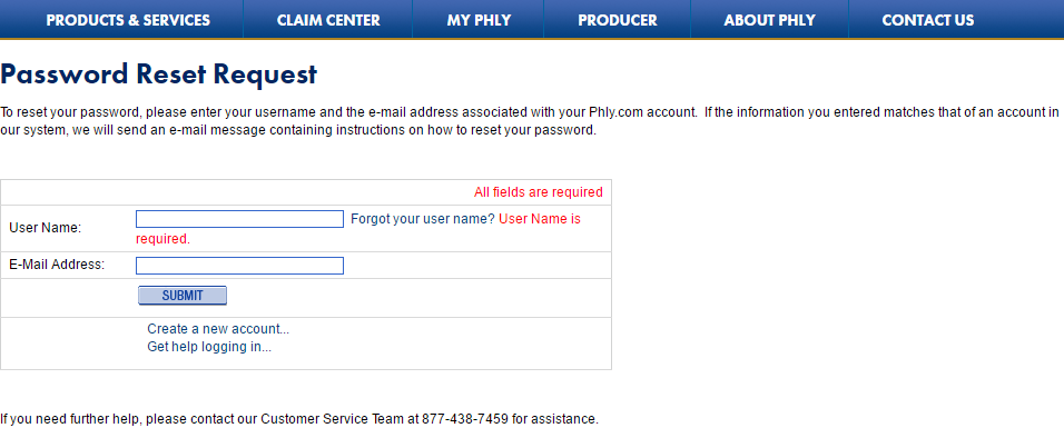 Phly password reset