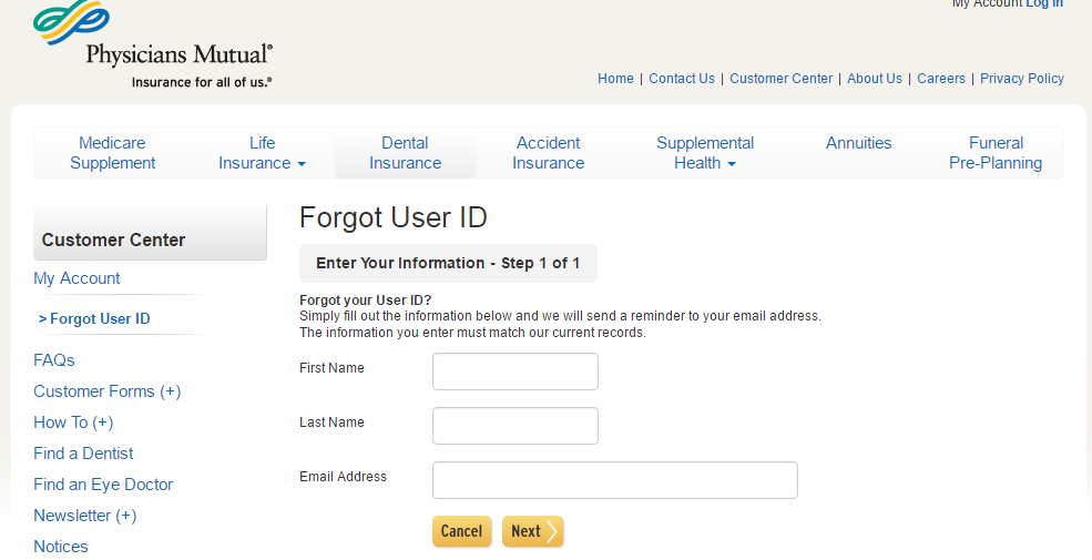 Phyisicans Mutual recover password