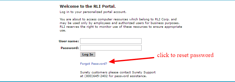 RLI reset password