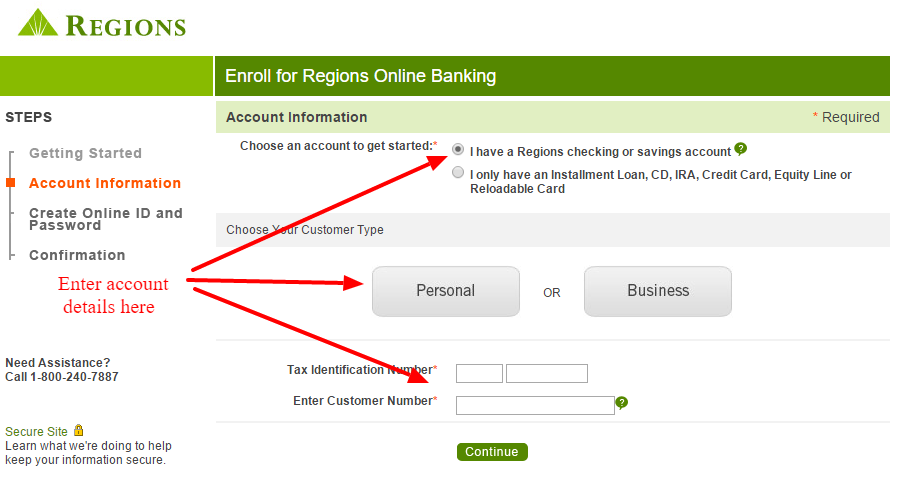 Regions Account Information