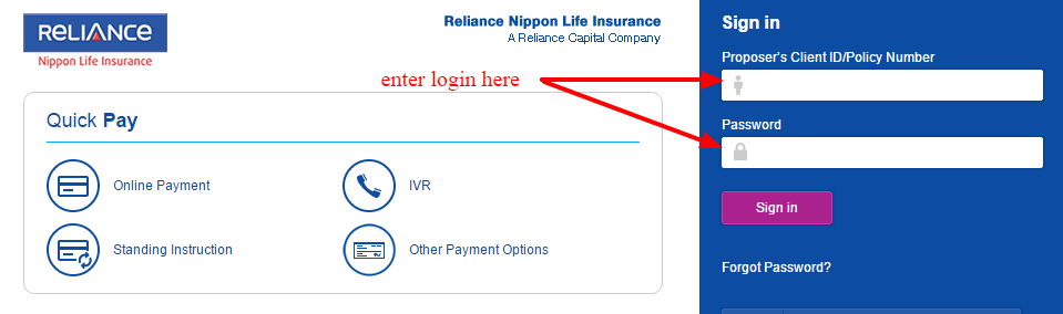 Reliance login-area