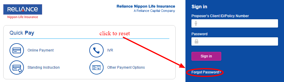 Reliance reset-password