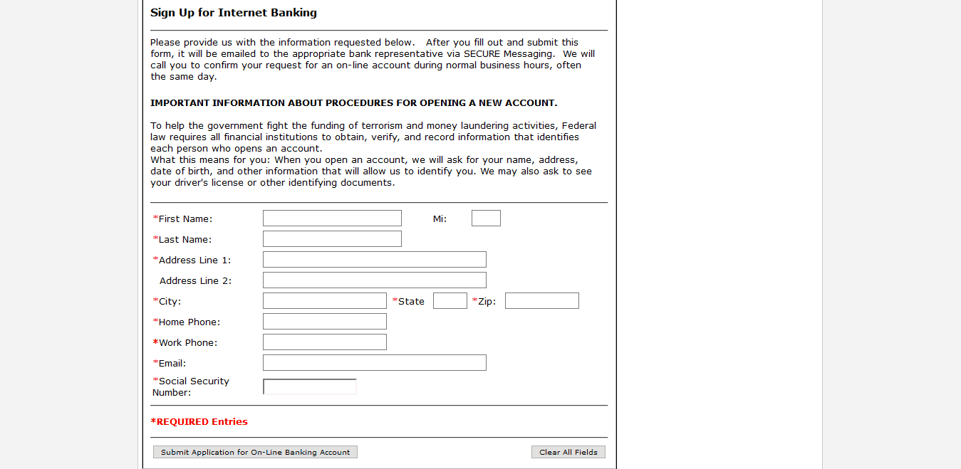 Reynolds State Bank Online Banking Form