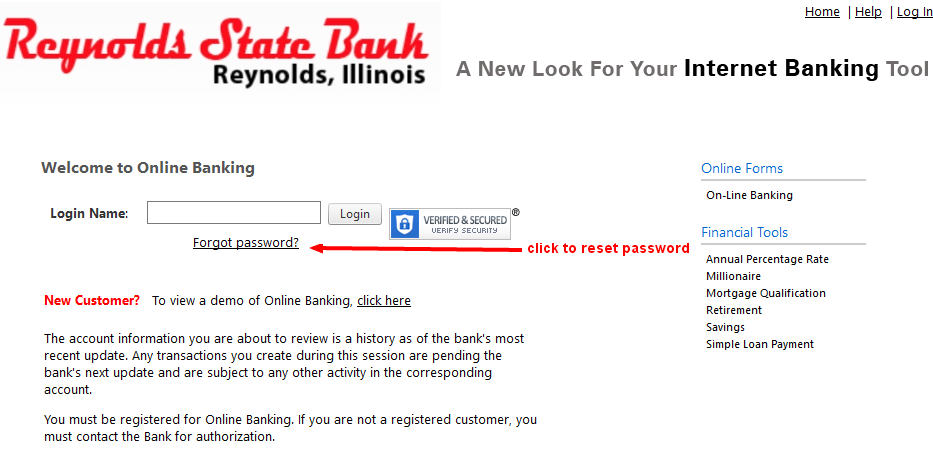 Reynolds State Bank Online Banking Password Reset