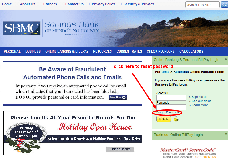 Savings Bank of Mendocino Reset Password