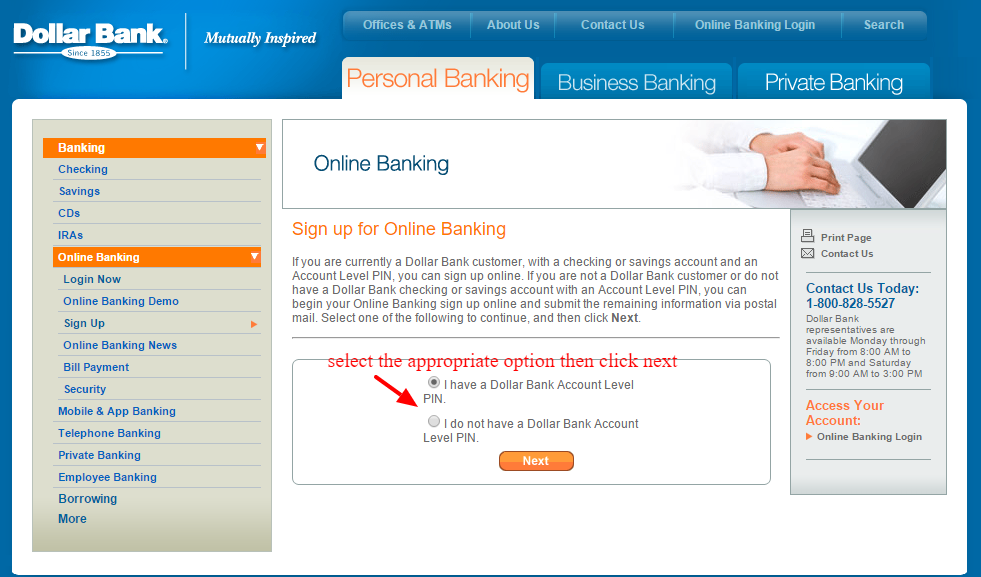 Sign up for Dollar Bank Online Banking