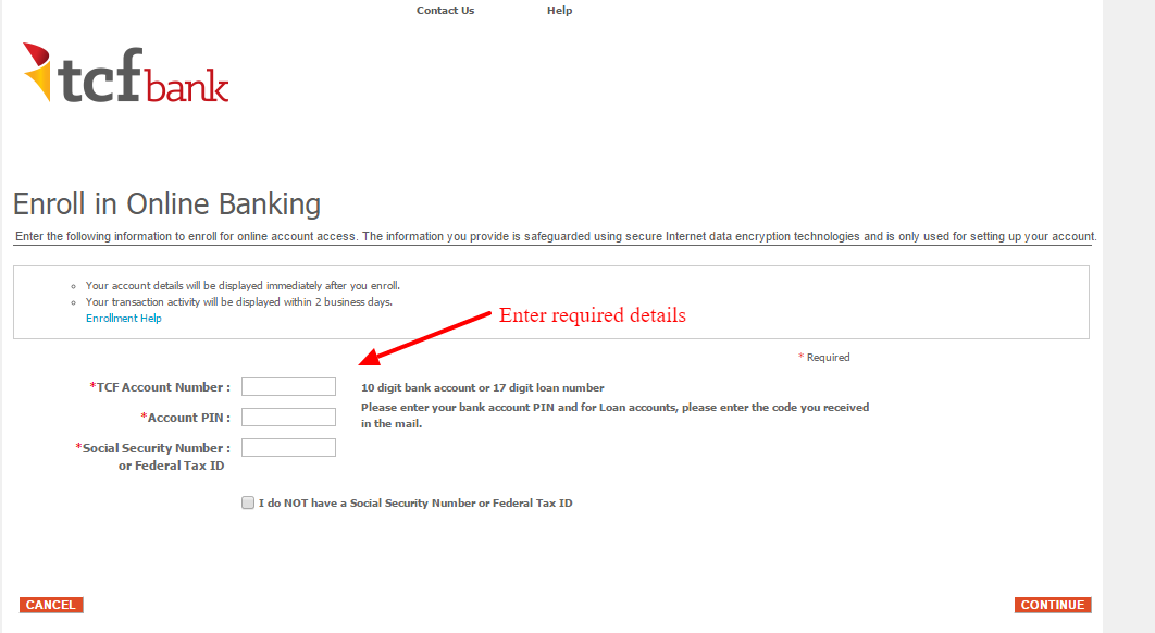 TCF Bank Online Enrollment